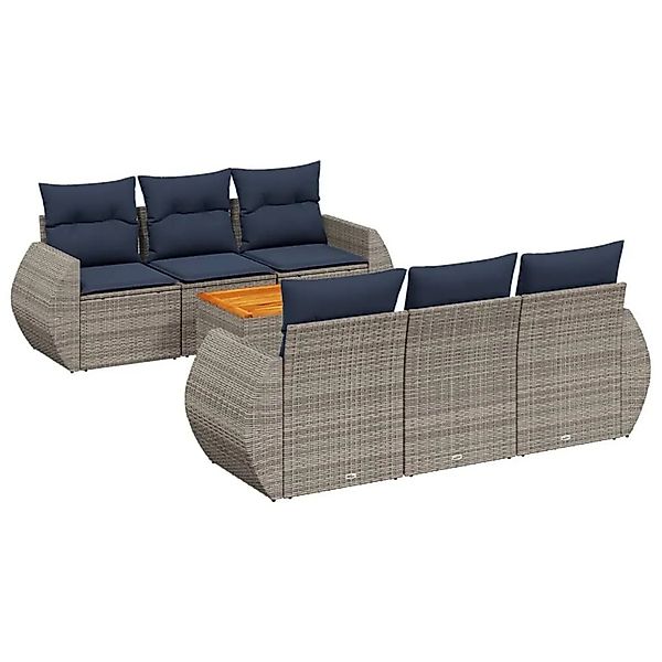 vidaXL 7-Tlg Gartensofa-Set mit Kissen Grau Polyrattan 3224899 günstig online kaufen