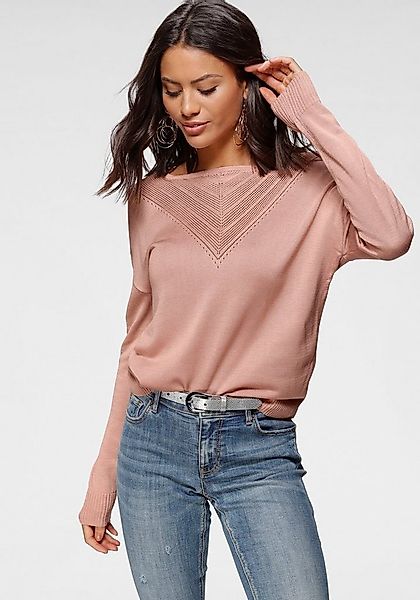 Laura Scott Rundhalspullover mit feinem Ajour-Muster günstig online kaufen