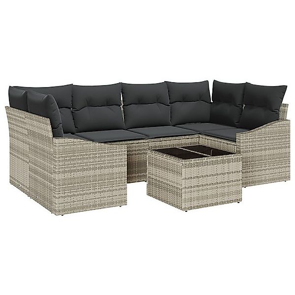 vidaXL Loungesofa 7-teiliges Garten-Dining-Set mit Kissen in Hellgrau aus P günstig online kaufen