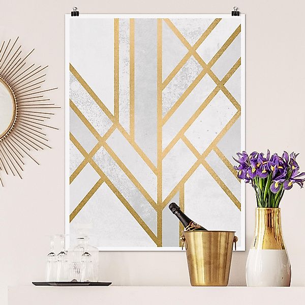 Poster - Hochformat Art Deco Geometrie Weiß Gold günstig online kaufen