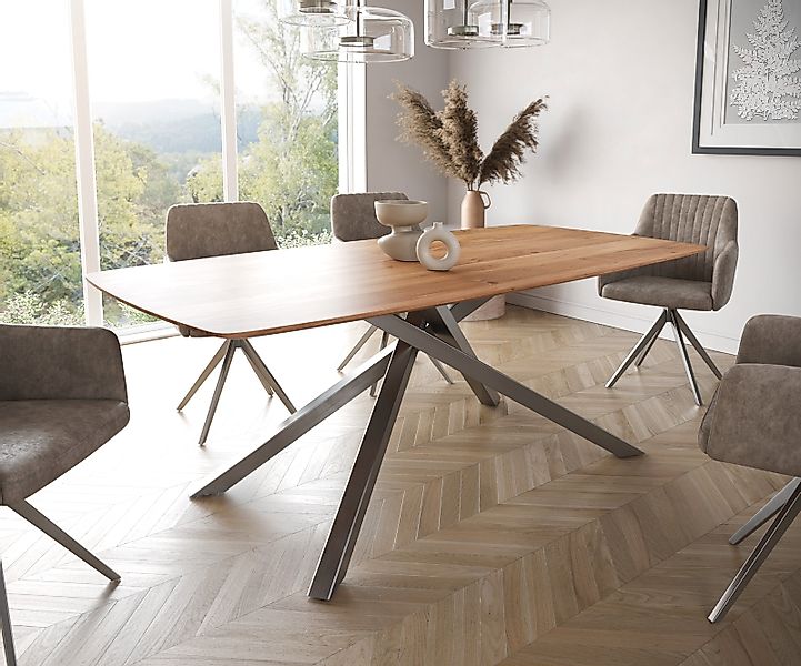 Esstisch Edge Boot 200x100 Akazie Natur Kreuzgestell Rechteck Edelstahl Sch günstig online kaufen