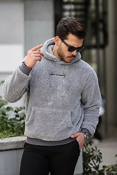 Matschwarz Hoodie Plüsch-Sweatshirt mit Kapuze und Kängurutasche günstig online kaufen