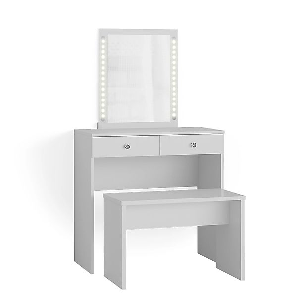 Vicco Schminktisch Elara Weiß 80 cm mit LED Beleuchtung und Bank günstig online kaufen