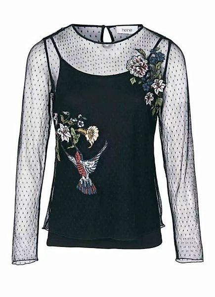 heine Spitzenshirt Heine Damen Spitzenshirt mit Stickerei +Top, schwarz günstig online kaufen