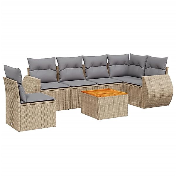 vidaXL 7-Tlg Garten-Sofagarnitur mit Kissen Beige Poly Rattan 3225030 günstig online kaufen