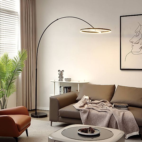 Lucande LED-Bogenstehlampe Virvera, rund, schwarz, Metall günstig online kaufen