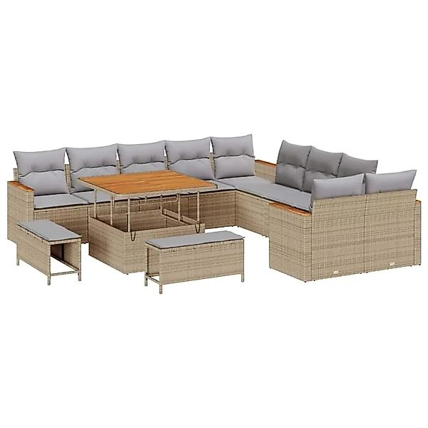 vidaXL Gartensofa-set mit Kissen 13-Tlg Beige Poly-Rattan 3365047 günstig online kaufen