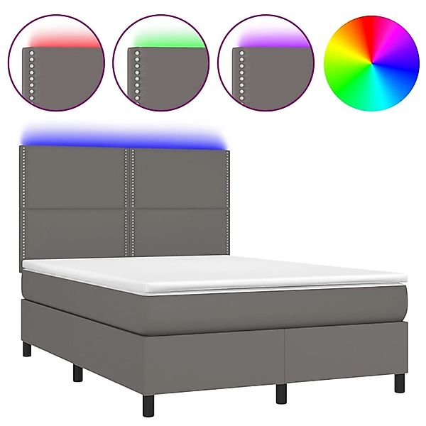 vidaXL Boxspringbett mit Matratze & LED Grau 140x190 cm Kunstleder 3135883 günstig online kaufen