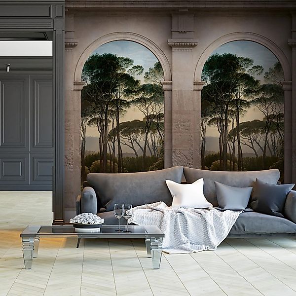 PROFHOME 382491-GU Fototapete Architektur Grau Grün Beige Blau 1,59 m x 2,8 günstig online kaufen