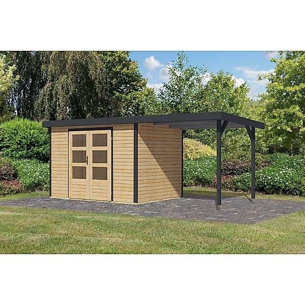 Karibu Gartenhaus Ernesto 4 A m. Anbaudach Natur/Anthrazit 209 x 298 x 213 günstig online kaufen