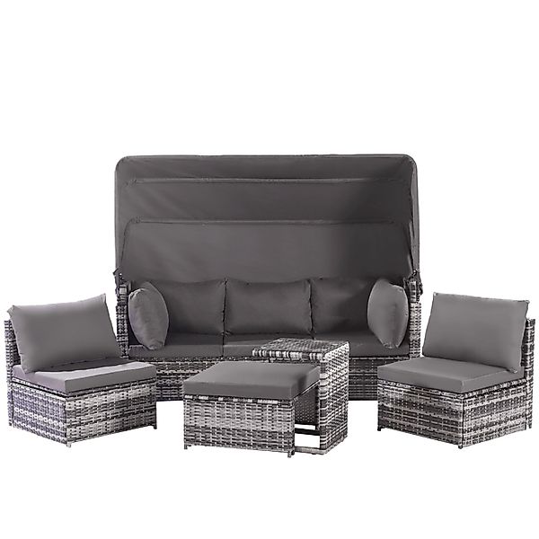 Gartenlounge-Set aus Rattan, Sonneninsel Sitzgruppe mit Sofa, Sesseln, Hock günstig online kaufen