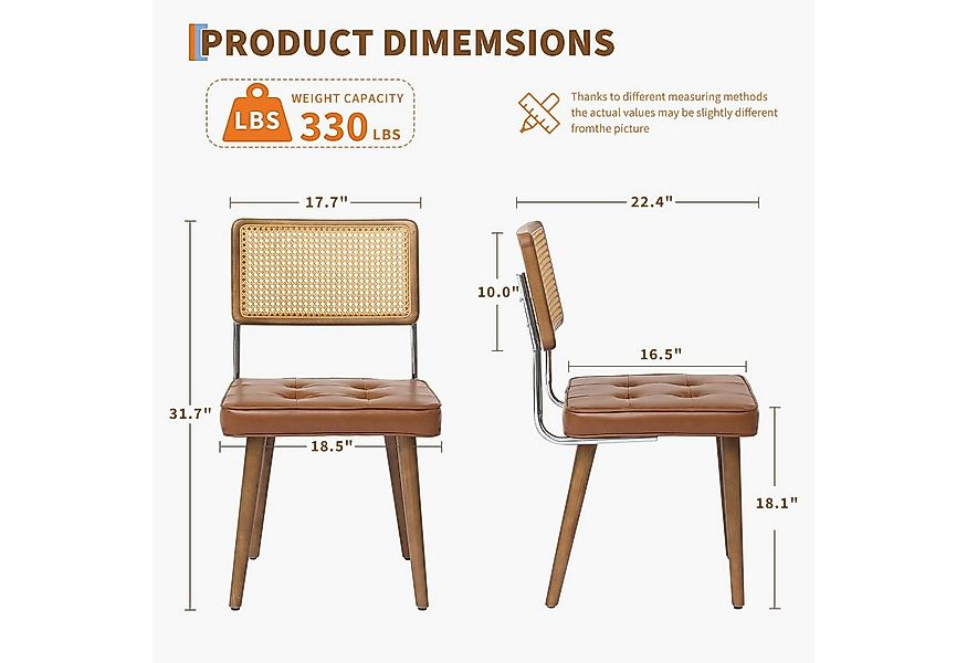 GarveeMore Esszimmerstuhl aus natürlichem Rattan 2er-Set,Küchenstühle im Mi günstig online kaufen