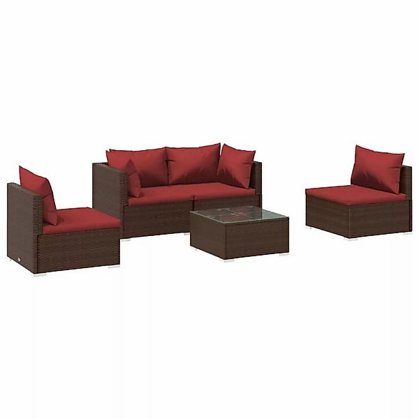 vidaXL 5-tlg Garten-Lounge-Set mit Kissen Poly Rattan Braun Modell 41 günstig online kaufen