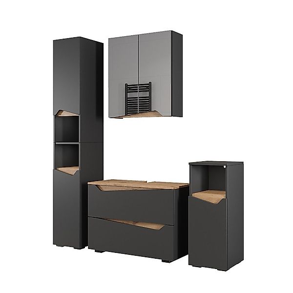 Vicco Badmöbel-Set Marelle, Anthrazit/Artisan, 4 Teile, günstig online kaufen