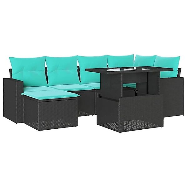 vidaXL 7-Tlg Gartensofa-Set mit Kissen Schwarz Polyrattan 3267417 günstig online kaufen