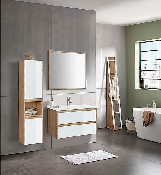 welltime Waschtisch Torun Badezimmerschrank Unterschrank mit Glasfronten un günstig online kaufen
