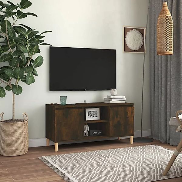 Vidaxl Tv-schrank Mit Massivholz-beinen Räuchereiche 103,5x35x50 Cm günstig online kaufen