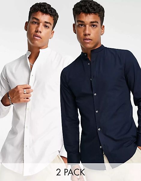 French Connection – Schmal geschnittene, formelle Grandad-Hemden im 2er-Pac günstig online kaufen