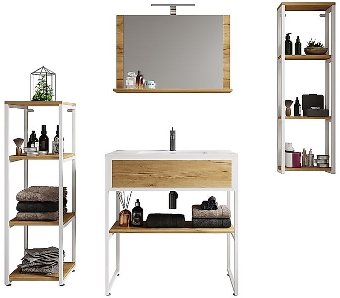 VCM Waschbeckenunterschrank "VCM 5-tlg. Waschplatz Waschtisch Badmöbel Set günstig online kaufen