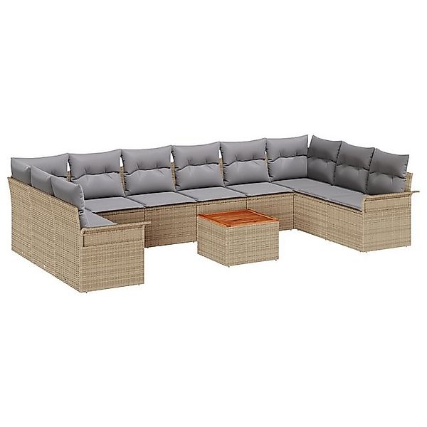 vidaXL Loungesofa 11-tlg. Garten-Sofagarnitur mit Kissen Beige Poly Rattan, günstig online kaufen
