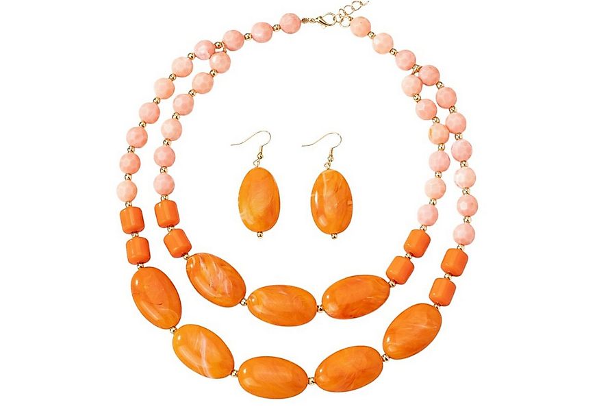 KARMA Schmuckset Ohrringe & Kette Orange Rosa Damen Halskette 40 cm (Sommer günstig online kaufen