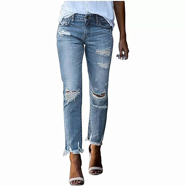 RUZU UG Destroyed-Jeans Damen Mid Waist Jeans Röhrenjeans Lässige Denim Hos günstig online kaufen
