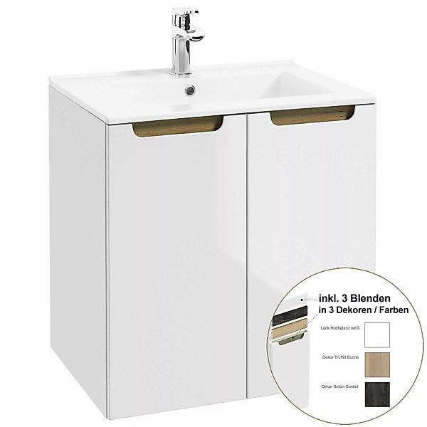 Lomadox Waschtischunterschrank 60cm mit Waschbecken SOFIA-107 in weiß, Hoch günstig online kaufen