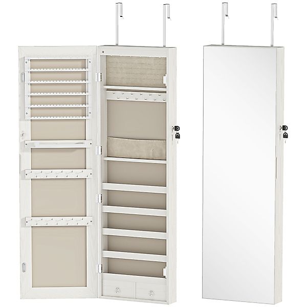 HOMCOM Schmuckspiegelschrank mit LED-Licht, an Wand oder Tür montierbarer S günstig online kaufen