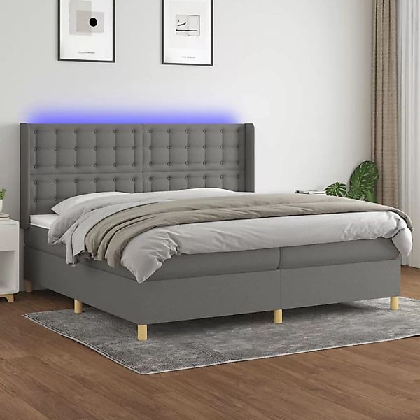 Vidaxl Boxspringbett Mit Matratze & Led Dunkelgrau 200x200 Cm Stoff günstig online kaufen
