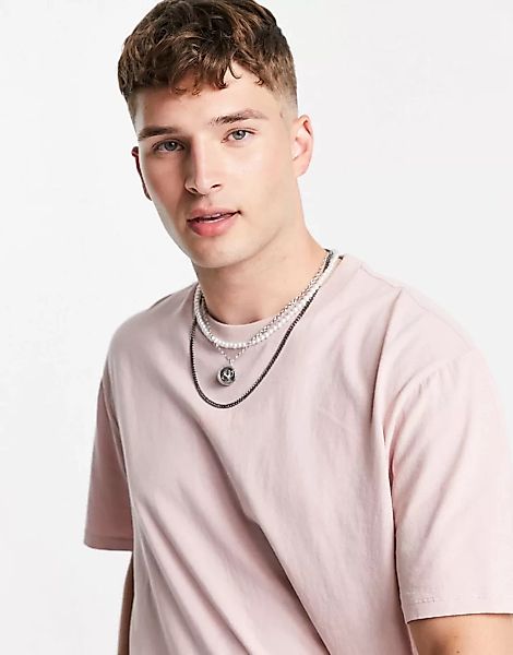 AllSaints – T-Shirt in Rosa mit Logo in Umkehrschrift günstig online kaufen