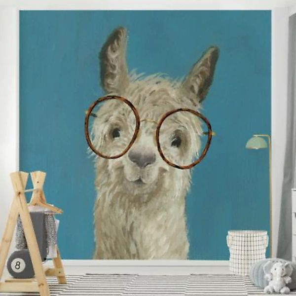 Bilderwelten Kindertapete Lama mit Brille I creme Gr. 336 x 336 günstig online kaufen