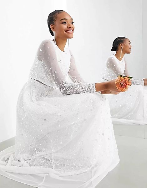 ASOS EDITION – Marie – Paillettenbesetztes Hochzeitskleid mit kurz geschnit günstig online kaufen