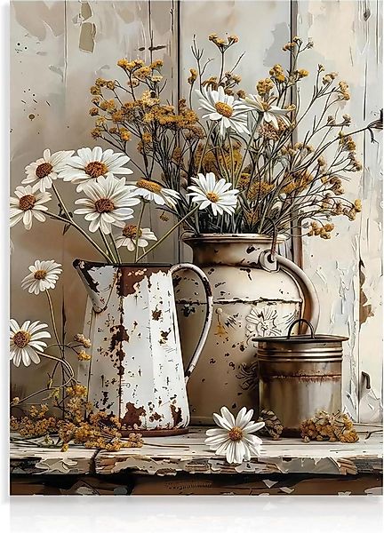 Dazzlewall Leinwandbild Rustikales Gänseblümchen Blumen Wandbild günstig online kaufen