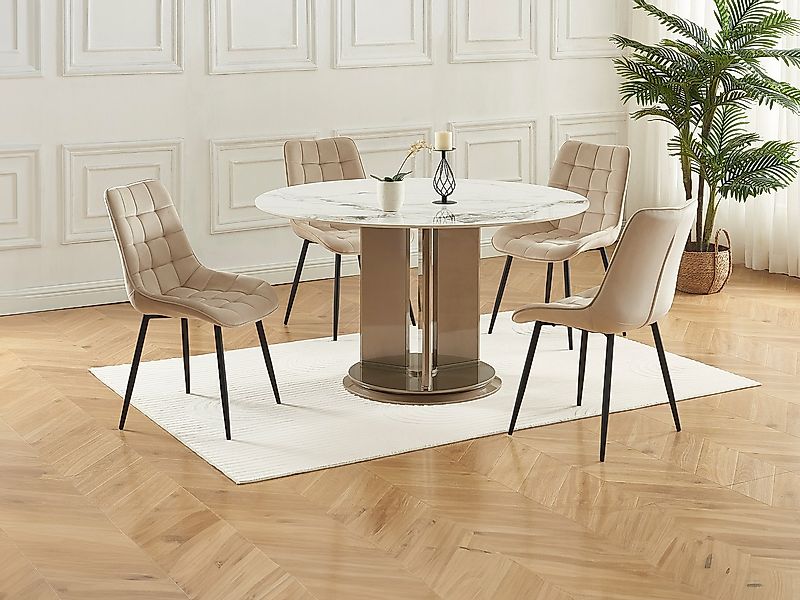 Polsterstuhl 6er-Set - Samt & schwarzes Metall - Beige - OLLUA günstig online kaufen