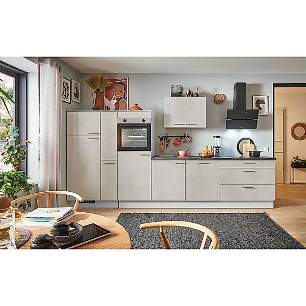 pino Küchenzeile 360 cm Beton Weißgrau Anschlag L 1 Geräte-, 1 Apothekersch günstig online kaufen