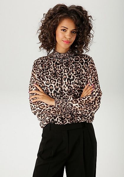 Aniston CASUAL Chiffonbluse im Leo-Druck mit goldfarbenen Glitzerstreifen günstig online kaufen