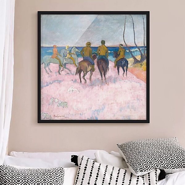 Bild mit Rahmen Kunstdruck - Quadrat Paul Gauguin - Reiter am Strand günstig online kaufen