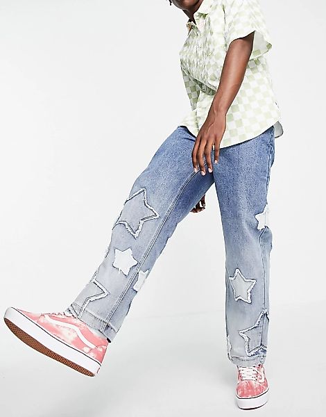 Jaded London – Skater-Jeans in Blau mit Sternapplikation günstig online kaufen