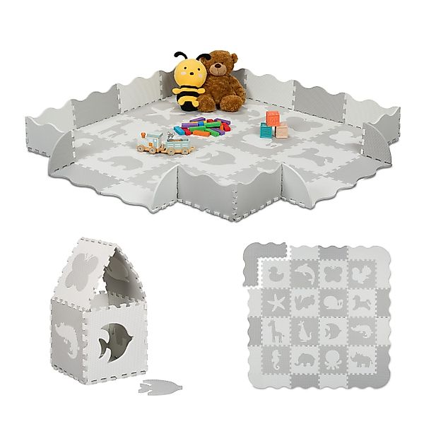 relaxdays Spielmatte Puzzlematte mit Rand Tiermotive, günstig online kaufen