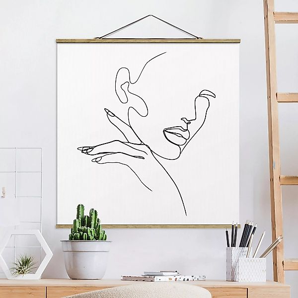 Stoffbild Abstrakt mit Posterleisten - Quadrat Line Art Frau Portrait Schwa günstig online kaufen