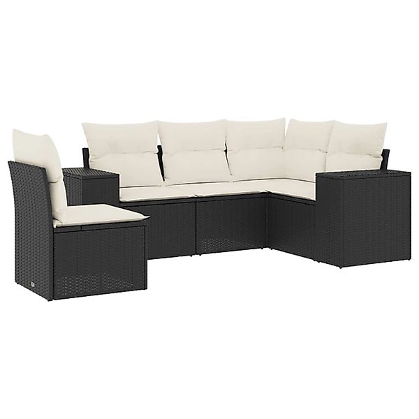 vidaXL 5-tlg Garten-Sofagarnitur mit Kissen Schwarz Poly Rattan Modell 114 günstig online kaufen