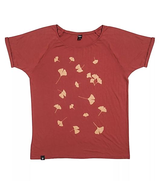 Goldene Ginkgoblätter - Fair Gehandeltes Modal Rolled Sleeve Frauen T-shirt günstig online kaufen