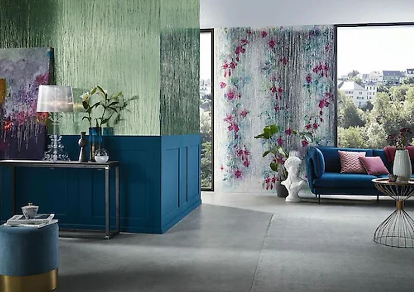 Marburg Vliestapete Blumen Crushed-Optik Modern 270 cm x 210 cm Silber günstig online kaufen