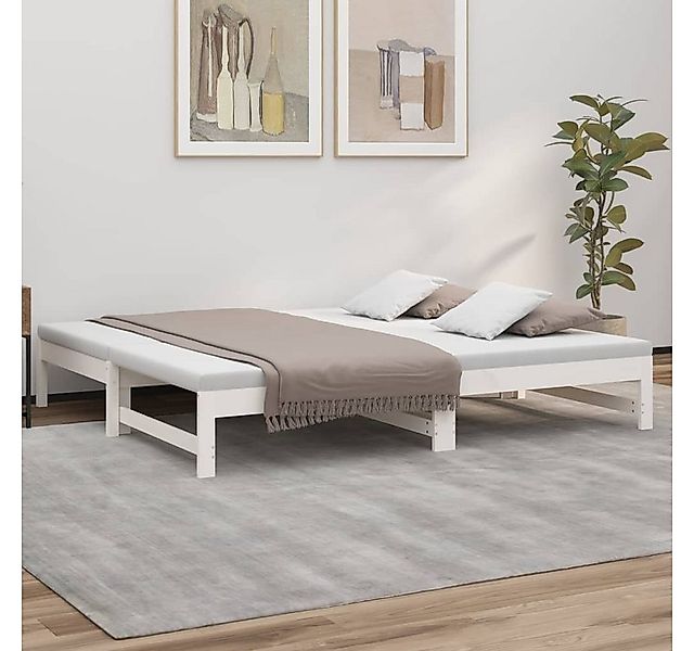 vidaXL Bett, Tagesbett Ausziehbar Weiß 2x(75x190) cm Massivholz Kiefer günstig online kaufen