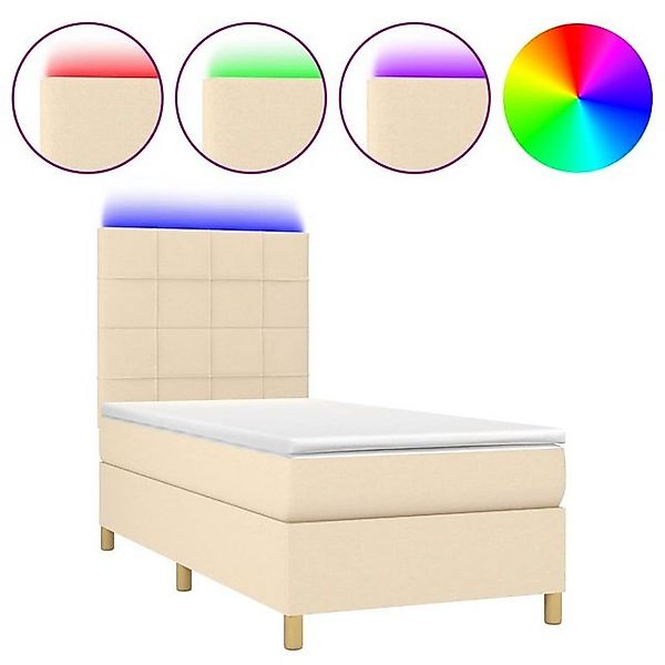 vidaXL Boxspringbett Boxspringbett mit Matratze LED Creme 90x200 cm Stoff B günstig online kaufen