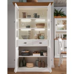 Esszimmervitrinenschrank im Landhausstil Kiefer und Eiche Massivholz günstig online kaufen