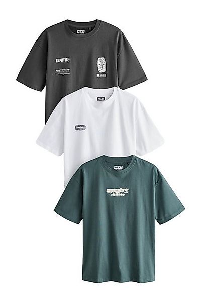 Next Print-Shirt Relaxed Fit T-Shirt mit Grafik-Print aus Baumwolle (3-tlg) günstig online kaufen