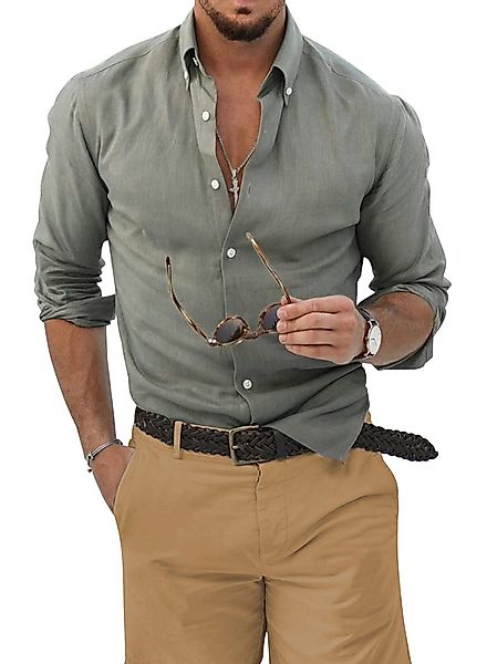 JMIERR Leinenhemd Herren Langarm Hemden Shirts günstig online kaufen
