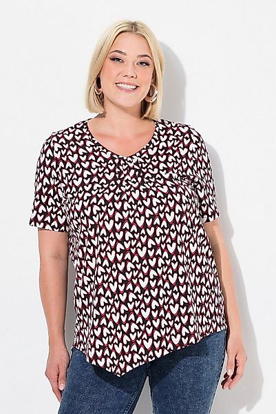 Ulla Popken T-Shirt T-Shirt Herzen Zipfelsaum V-Ausschnitt Halbarm günstig online kaufen