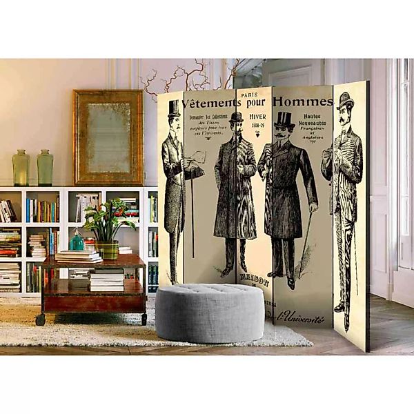 Raumteiler Paravent mit nostalgischen Männer Motiven 225 cm breit günstig online kaufen